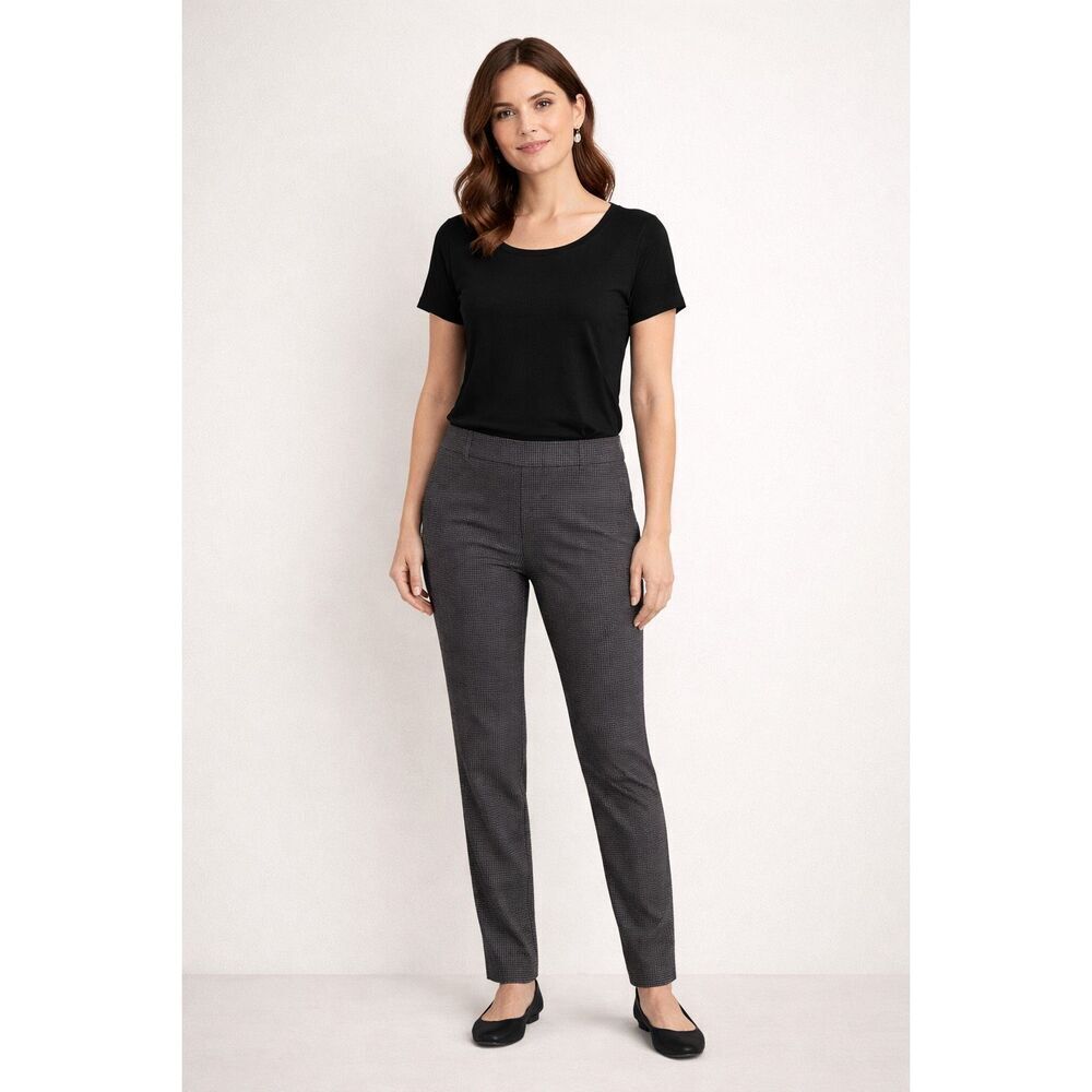 Charter Club Cambridge Slim Pants 8P Petite Pull On Gray Check NWT